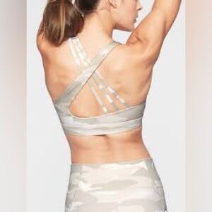 Athleta Run Free Train Free Camo Sports Bra Neutral Nude Beige Small